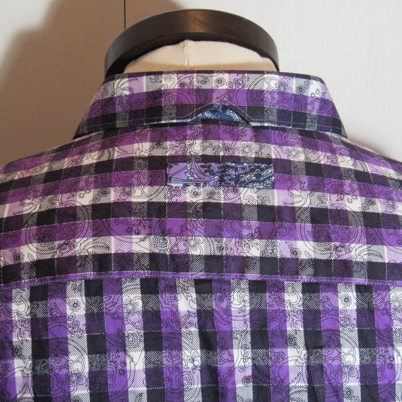 Au Noir Limited Edition Purple Plaid Floral Flip Cuffs Mens Shirt XL or Size 6 - Picture 10 of 12